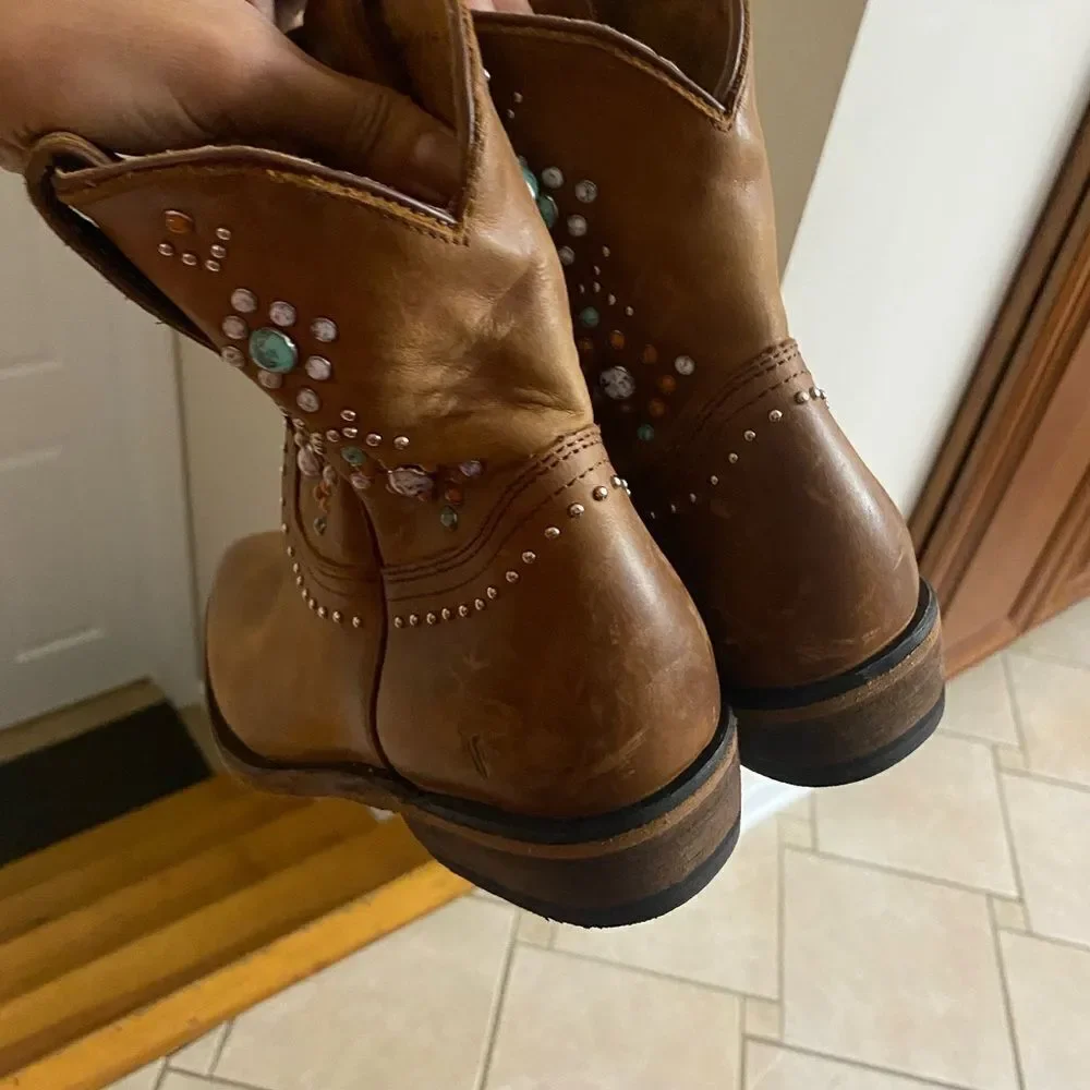 Frye Billy Stone Short Studded Cognac Boots